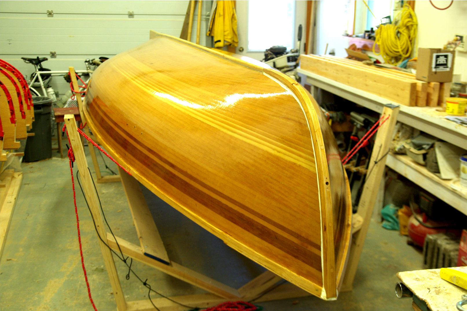 View of boat, upside down, complete
